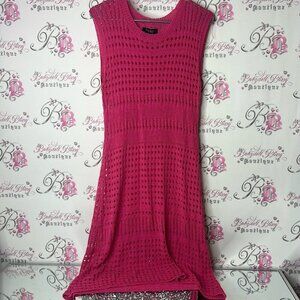 Papillion dress crochet knitted pink bright beach Fuchsia Knit Midi Dress
